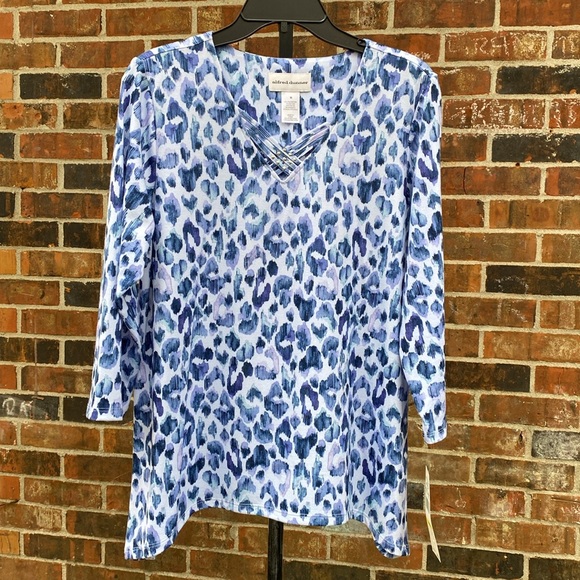 Alfred Dunner Top Blue Animal Print Montana Sky - Picture 4 of 15
